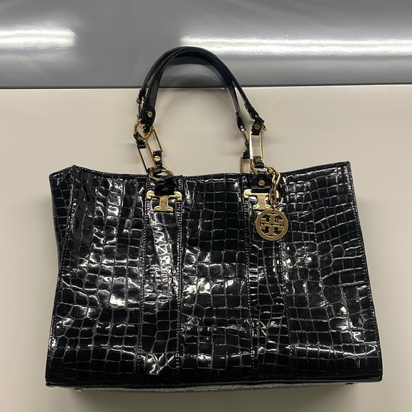 Tory Burch Black and gold Tote with Crocodile Texture - Picture 5 of 9